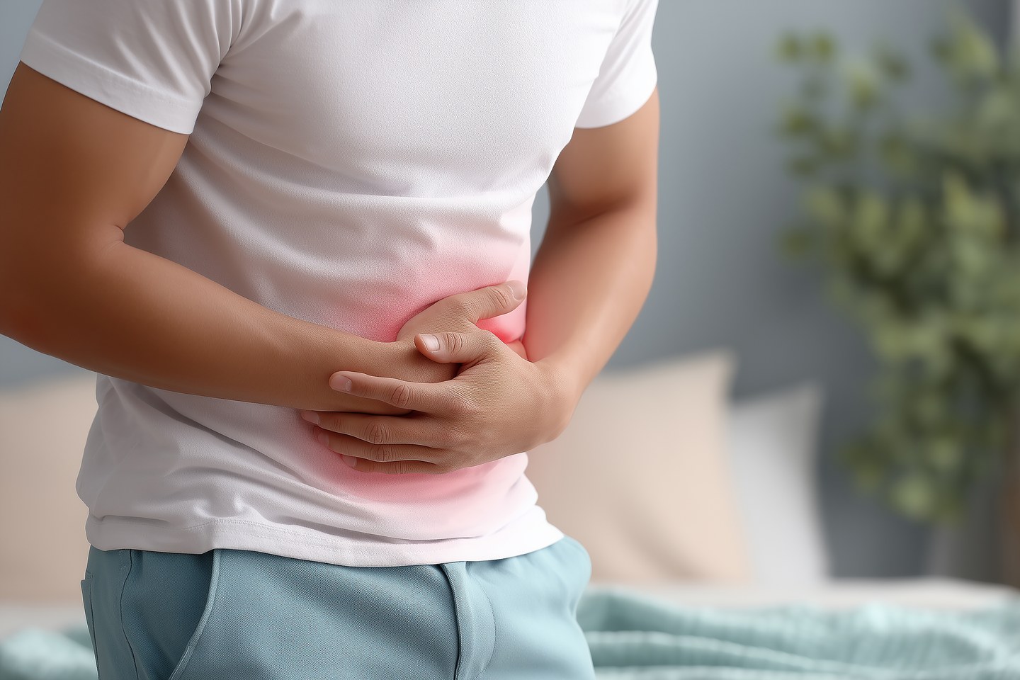 A person holding their abdomen